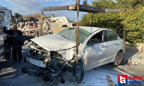 Ankara’da otomobille çarpışan beton mikseri devrildi! 2 yaralı