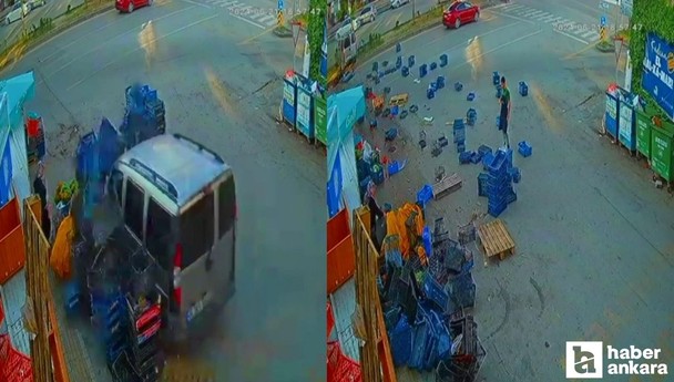 Akyurt'ta bir aracın freni patladı! Market çalışanı kazadan son anda kurtuldu
