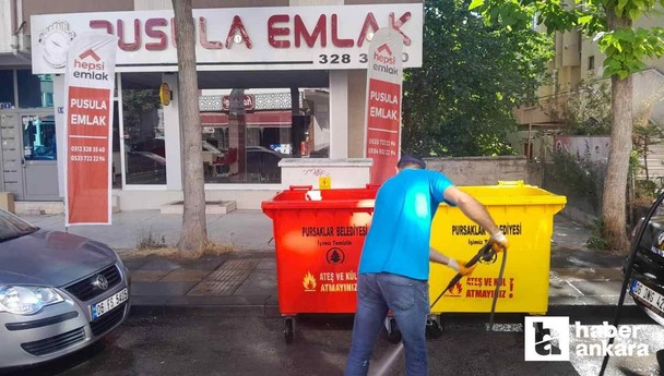 Pursaklar Belediyesi kötü kokulara karşı çöp konteynerlerini yıkamaya başladı