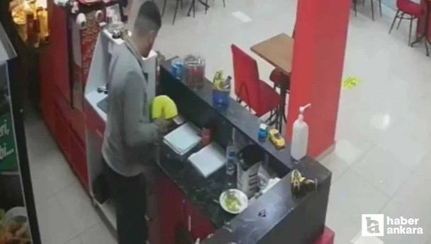 Ankara Elmadağ'da kasadaki paraları beze saran hırsız güvenlik kamerasına yakalandı