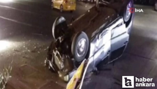 Sincan yolunda en sol şeritten sağ şeride girmeye çalışan araç takla attı