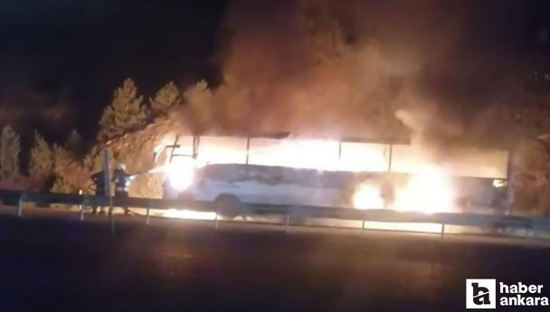 Konya'da yolcu otobüsü alevlere teslim oldu