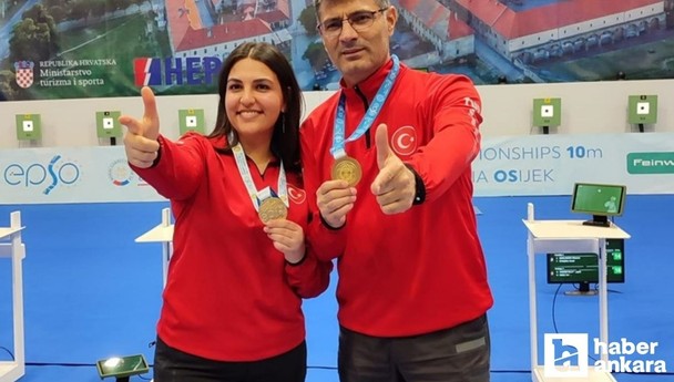 Milli atıcılar Şevval İlayda Tarhan ve Yusuf Dikeç Ankara'da öğrenciler ile buluştu