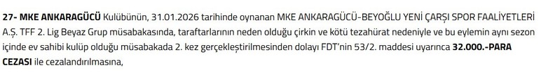 PFDK'dan Gençlerbirliği'ne ve Ankaragücü'ne ceza - Resim : 2