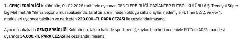 PFDK'dan Gençlerbirliği'ne ve Ankaragücü'ne ceza