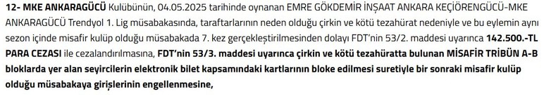 PDFK'dan MKE Ankaragücü ve Gençlerbirliğine para cezası - Resim : 2