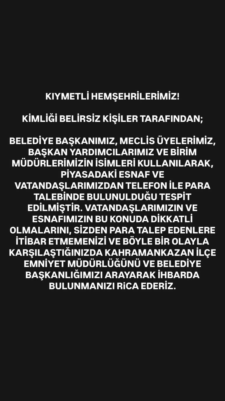 Kahramankazan Belediyesi vatandaşları telefon dolandırıcılarına karşı uyardı