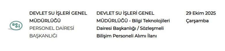 Devlet Su İşleri (DSİ) Ankara'da KPSS puanıyla 9 personel alacak!