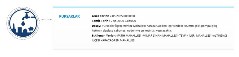 ASKİ'den Pursaklar ve Altındağ için 7 Mayıs planlı su kesintisi duyurusu! - Resim : 2