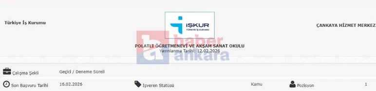 Polatlı öğretmenevine geçici büro işçisi alınacak