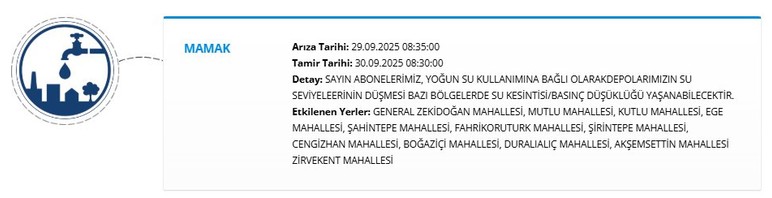 Mamak'ta 24 saatlik su kesintisi: ASKİ Mamak sular ne zaman gelecek?