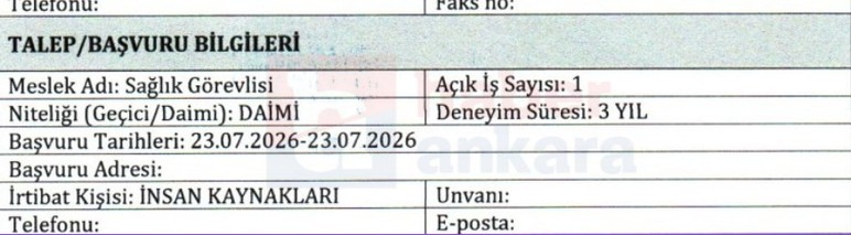 Başkentte sağlık görevlisi, büro personeli ve teknisyen alımı yapılacak - Resim : 2