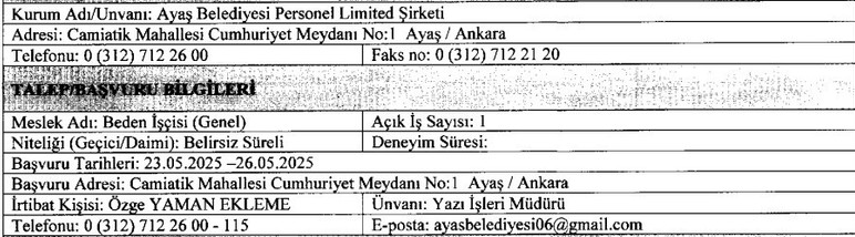 Başkentte destek personeli ve işçi alımı yapılacak: KPSS şartı yok - Resim : 2