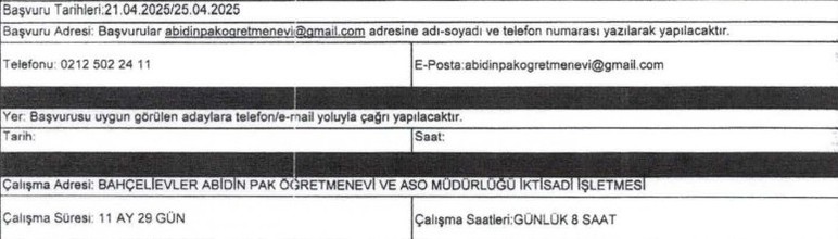 Öğretmenevi ve ASO Müdürlüğü 30 - 60 yaş arası personeller alacak