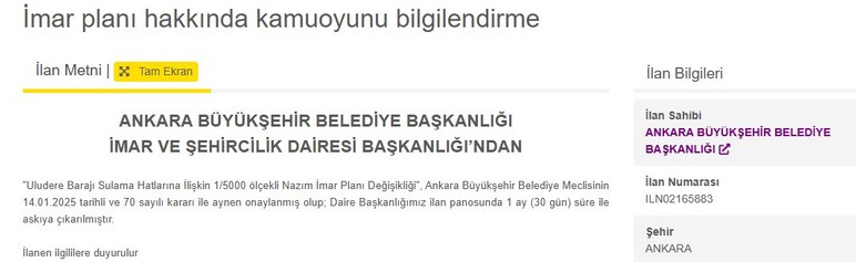 Ankara Büyükşehir Belediyesi Çankaya ve Etimesgut'ta imar planı değişikliği yaptı