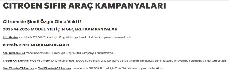 Citroen'den sıfır araç almak isteyenlere Ocak ayına özel faizsiz taşıt kredisi kampanyası!