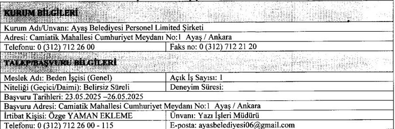 Başvurular 26 Mayıs Pazartesi sona erecek: Ankara'da sınavsız işçi alımı