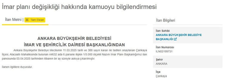 ABB'den Yenimahalle, Kahramankazan, Etimesgut ve Çankaya'da imar planı değişiklikleri