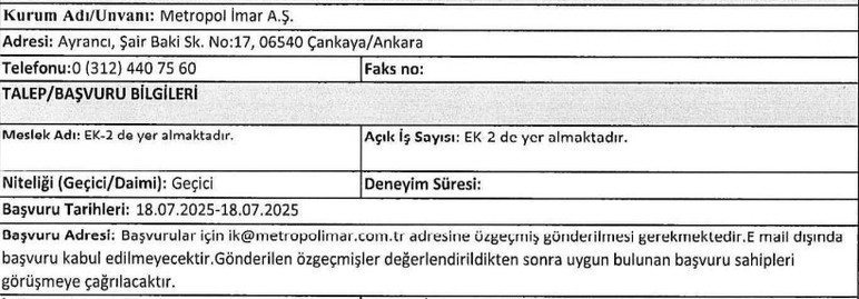 Yenimahalle'de kamu kurumuna KPSS'siz personel alımı yapılacak!
