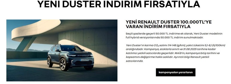Renault'tan Yeni Duster için Ağustos kampanyası: 100 bin TL indirim geldi!
