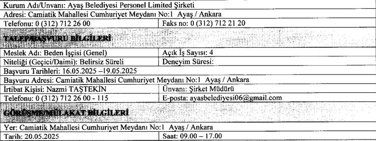 Başvurular şahsen yapılacak! Ankara'da ilçe belediyesine işçi alımı