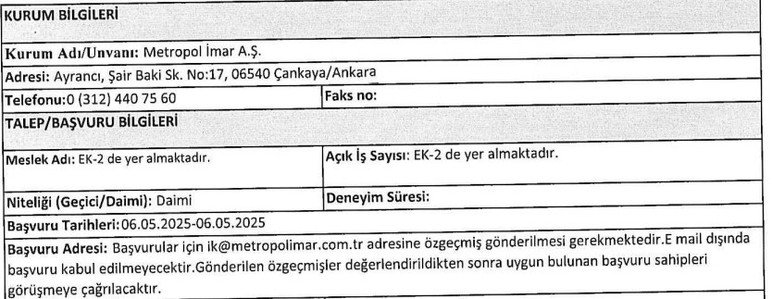 Çankaya'da kamu kurumuna destek personeli alınacak: En az ilkokul mezunu