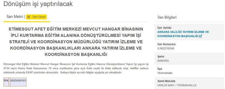 Etimesgut Afet Eğitim Merkezi için Ankara Valiliği'nden yeni karar!