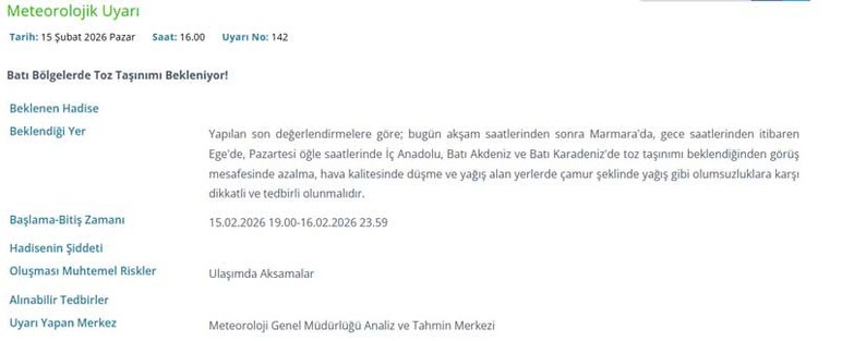 Meteoroloji'den Ankara'ya toz taşınımı uyarısı