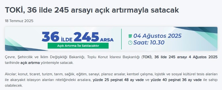 Arsa yatırımı yapmak isteyenler fırsatı kaçırmasın! TOKİ'den Ankara dahil 36 ilde yeni satış fırsatı