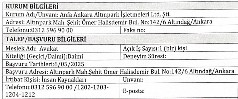 Anfa Ankara 30 yaş üstü avukat alımı yapacak