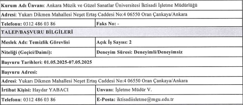 Başkentte devlet üniversitesine temizlik görevlisi alımı: Başvurular 7 Mayıs'ta son