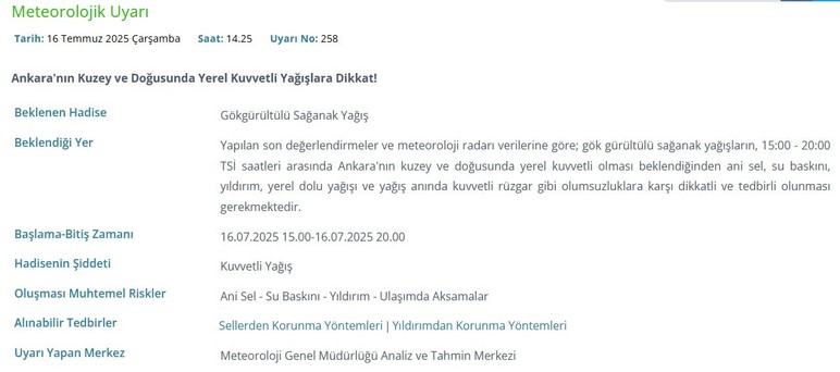 MGM erken uyarı merkezi devreye girdi: Ankara'da saat 19:00'a kadar teyakkuz ilan edildi! - Resim : 2