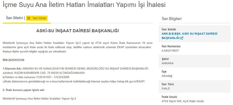 ASKİ'den Ankara'ya yeni içme suyu iletim hattı!