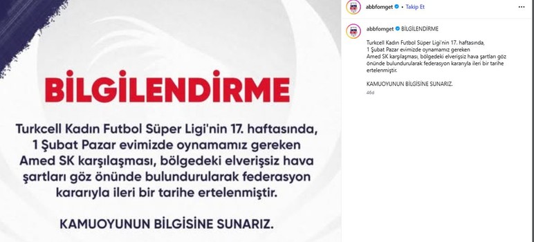 ABB FOMGET - Amed Spor Faaliyetler maçı hava koşulları sebebiyle ertelendi