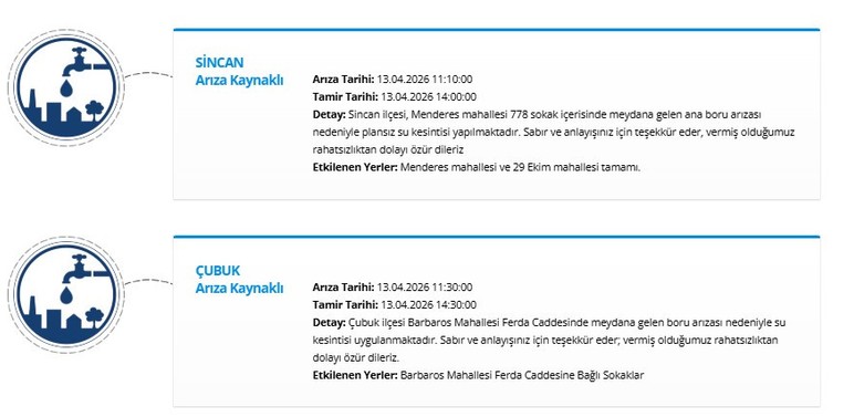 ASKİ'den arıza duyurusu: 4 ilçede 8 saate varan zorunlu su kesintisi - Resim : 2