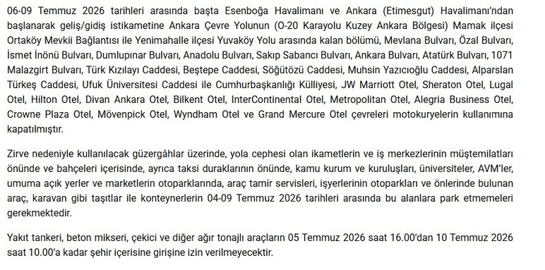 Ankara Valiliği yeni NATO tedbirleri ve yasak kararlarını duyurdu
