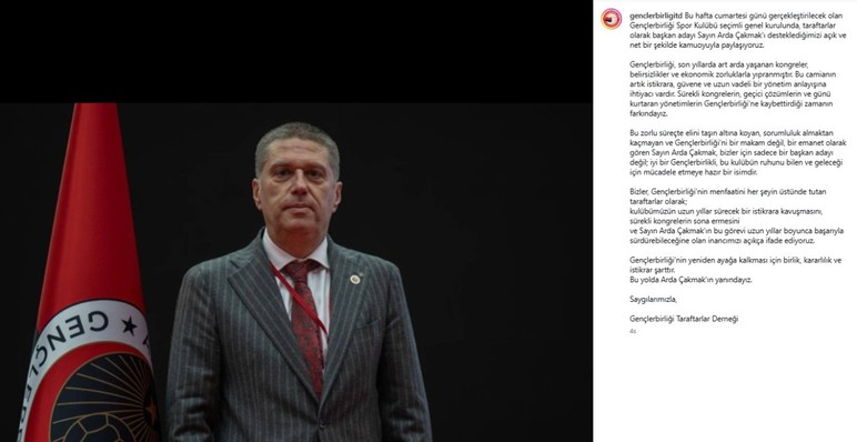 Gençlerbirliği Taraftarlar Derneği, Başkan Arda Çakmak’a desteklerini açıkladı