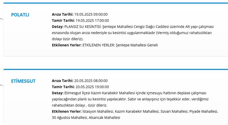 Ankara'da 11 saatlik su kesintisi açıklandı! İşte etkilenecek ilçeler ve mahalleler