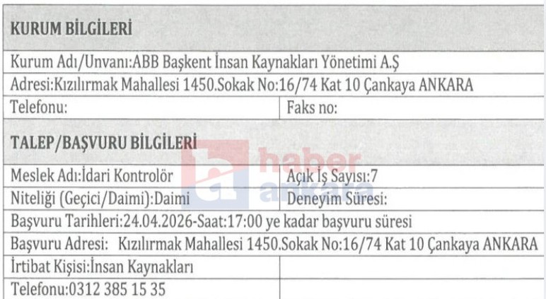 ABB, sınavsız daim 7 kontrolör alımı yapacağını duyurdu