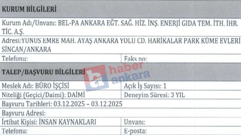 Başkentte kamu kurumuna daimi büro işçisi alımı yapılacak