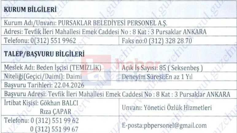 Pursaklar Belediyesi 190 temizlik işçisi alımı yapacak