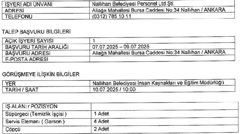 Başkentte belediyeye garson, işçi ve çöpçü alımı yapılacak