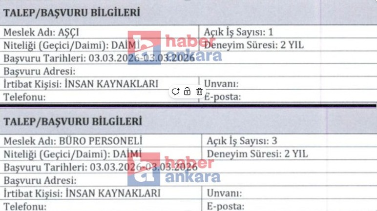 Sincan'da kamu kurumuna eğitmen, büro memuru, sağlık görevlisi ve aşçı alınıyor
