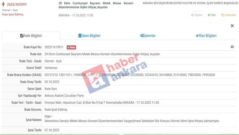 ABB, Melek Mosso konserinin 17 Ekim'de yapılacak ihalesini iptal etti!