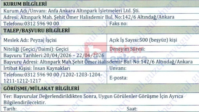 Başkentte 500 geçici peyzaj işçisi alımı yapılacak: Başvurular başladı!
