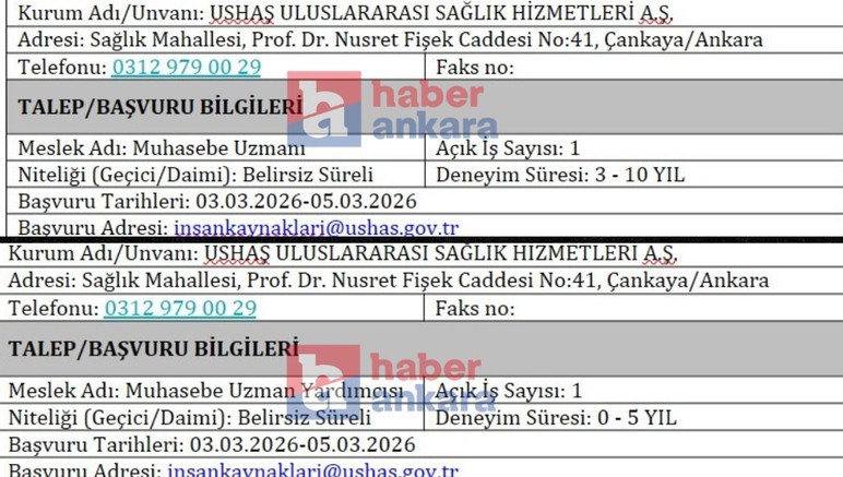 Başkentte kamu kurumuna muhasebe uzmanı ve yardımcısı alınacak