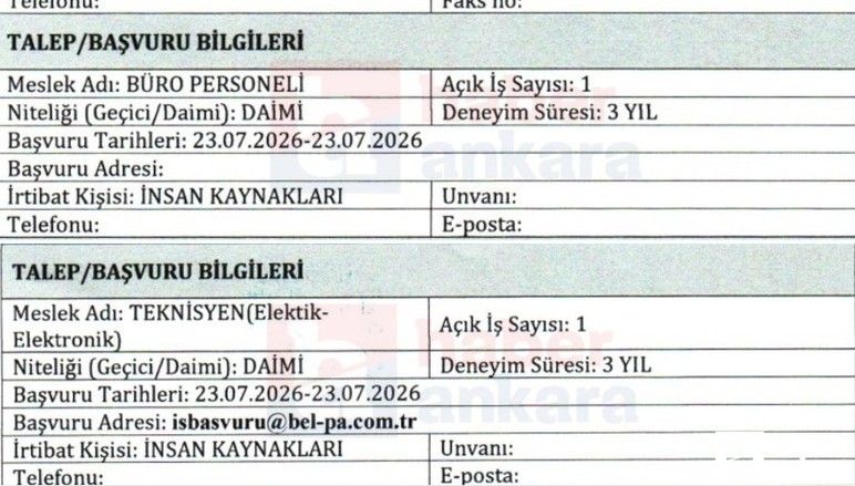 Başkentte sağlık görevlisi, büro personeli ve teknisyen alımı yapılacak
