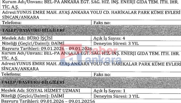Sincan'da kamu kurumuna büro memuru ve sosyal hizmet uzmanı alınacak