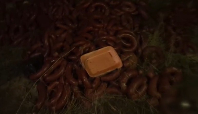 Gölbaşı'nda boş arazide yüzlerce kilo et şarküteri ürünü bulundu