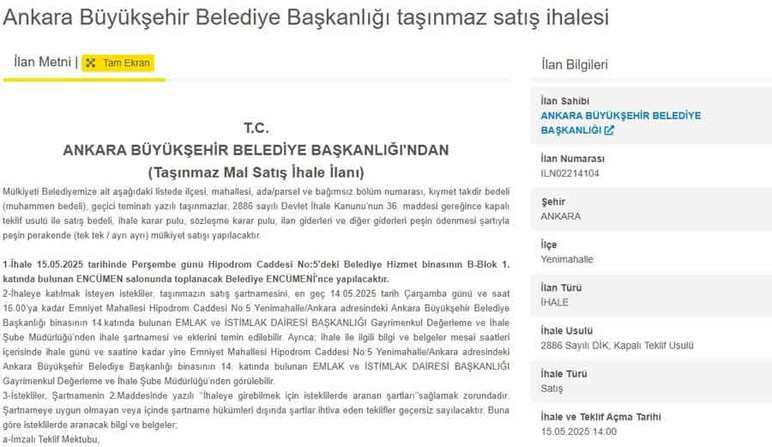 Ankara Büyükşehir Belediyesi'nden konut, arsa, büro ve dükkan satışı! 33 bin TL'si olan başvursun